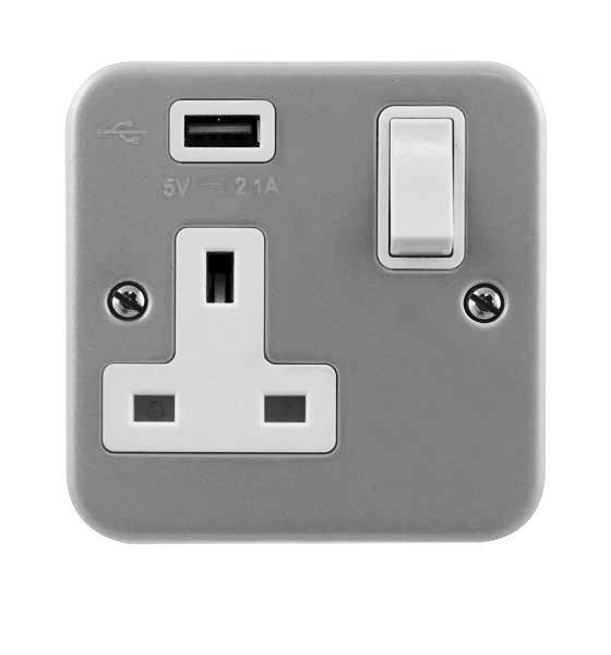 Scolmore CL771U Essentials Metal Clad 1G Socket with USB  Scolmore - Sparks Warehouse