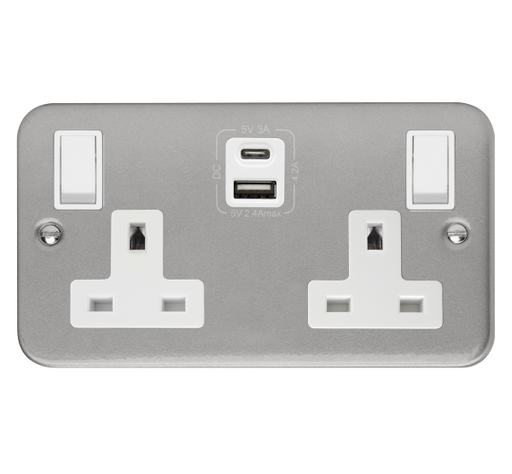 Scolmore CL786 Metal Clad  2g 13a Type A & C Usb Skt 4.2a Cl  Scolmore - Sparks Warehouse
