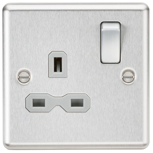 Knightsbridge CL7BCG 13A 1G DP Switched Socket with Grey Insert - Rounded Edge Brushed Chrome Double Pole Socket Knightsbridge - Sparks Warehouse