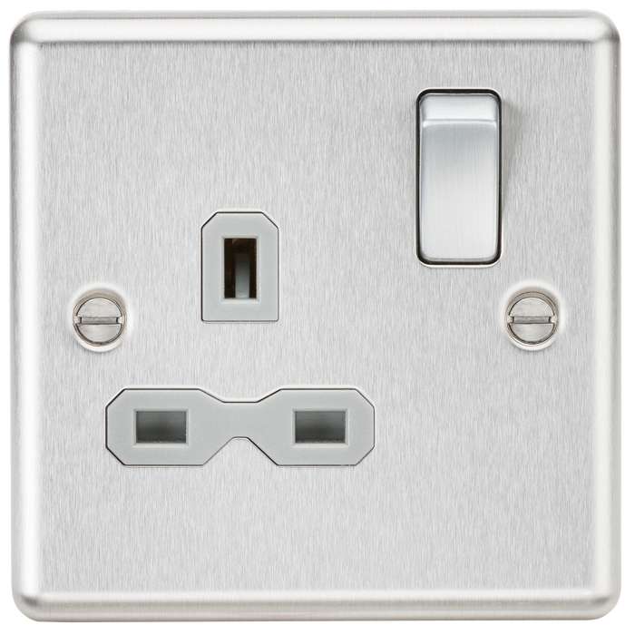 Knightsbridge CL7BCG 13A 1G DP Switched Socket with Grey Insert - Rounded Edge Brushed Chrome Double Pole Socket Knightsbridge - Sparks Warehouse
