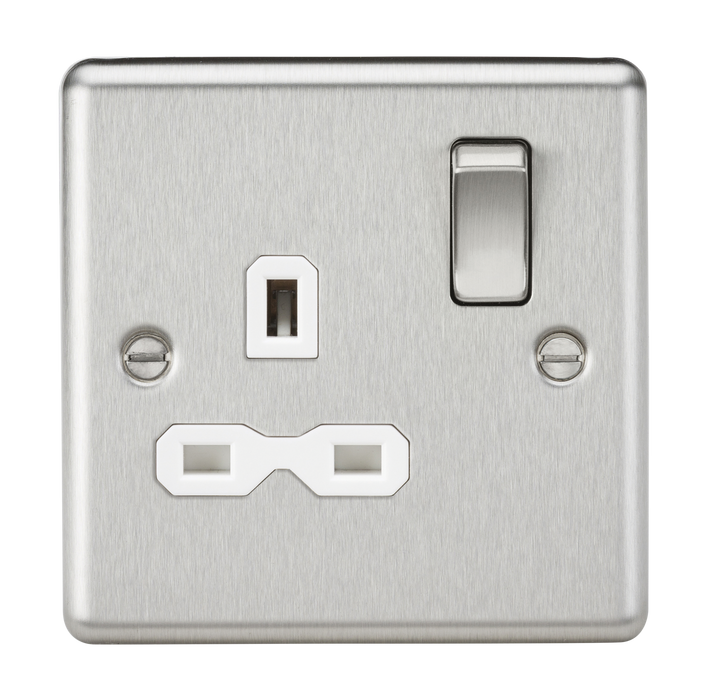 Knightsbridge CL7BCW 13A 1G DP Switched Socket with White Insert - Rounded Edge Brushed Chrome Double Pole Socket Knightsbridge - Sparks Warehouse