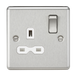Knightsbridge CL7BCW 13A 1G DP Switched Socket with White Insert - Rounded Edge Brushed Chrome Double Pole Socket Knightsbridge - Sparks Warehouse