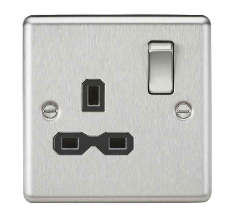 Knightsbridge CL7BC 13A 1G DP Switched Socket with Black Insert - Rounded Edge Brushed Chrome Double Pole Socket Knightsbridge - Sparks Warehouse
