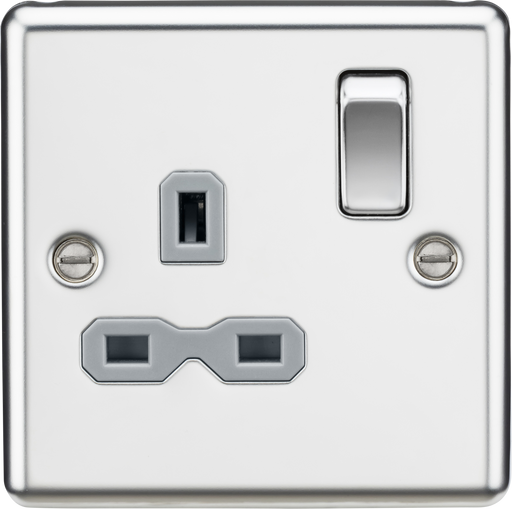 Knightsbridge CL7PCG 13A 1G DP Switched Socket with Grey Insert - Rounded Edge Polished Chrome Double Pole Socket Knightsbridge - Sparks Warehouse