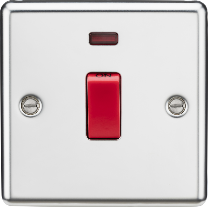 Knightsbridge CL81NPC 45A DP Switch W/Neon (Single Size) - Rounded Edge Polished Chrome Double Pole Switch Knightsbridge - Sparks Warehouse