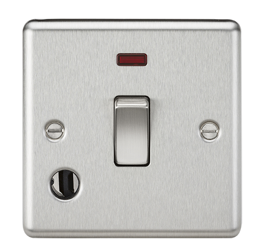 Knightsbridge CL834FBC 20A 1G DP Switch W/Neon & Flex Outlet - Rounded Edge Brushed Chrome Double Pole Switch Knightsbridge - Sparks Warehouse
