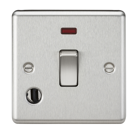 Knightsbridge CL834FBC 20A 1G DP Switch W/Neon & Flex Outlet - Rounded Edge Brushed Chrome Double Pole Switch Knightsbridge - Sparks Warehouse