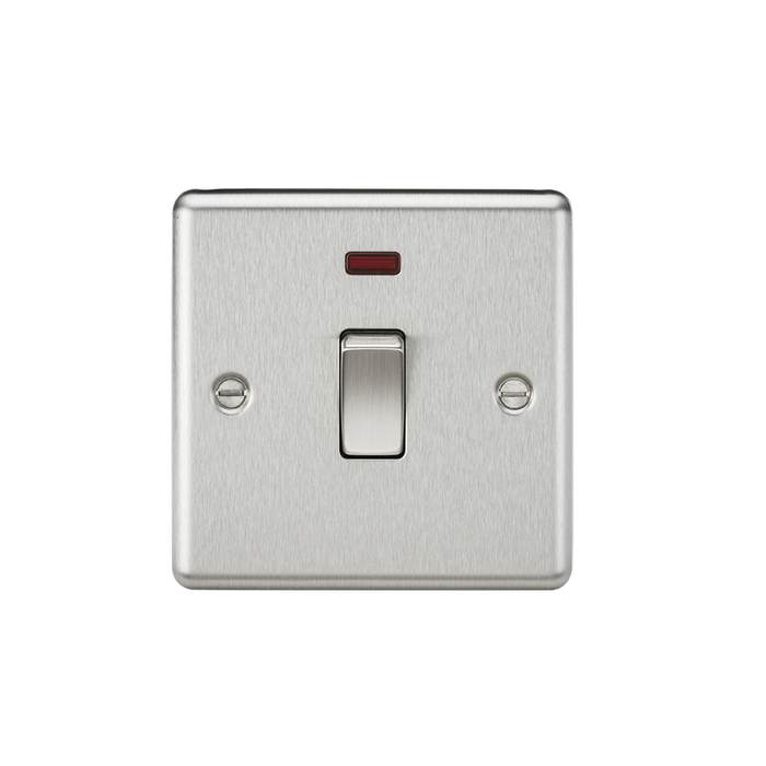 Knightsbridge CL834NBC 20A 1G DP Switch with Neon - Rounded Edge Brushed Chrome Double Pole Switch Knightsbridge - Sparks Warehouse