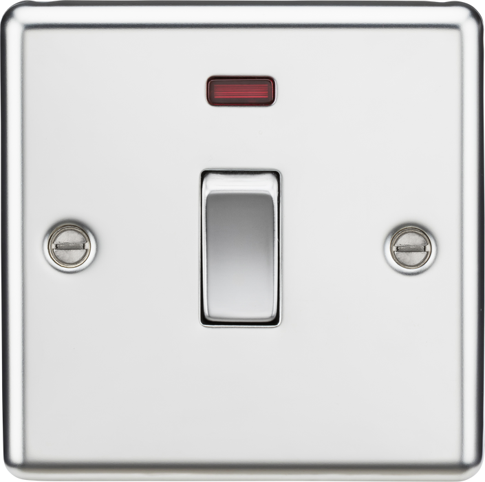 Knightsbridge CL834NPC 20A 1G DP Switch with Neon - Rounded Edge Polished Chrome Double Pole Switch Knightsbridge - Sparks Warehouse