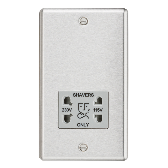 Knightsbridge CL89BCG Brushed Chrome Dual Voltage Shaver Socket - Grey Insert Rounded Edge Shaver Socket Knightsbridge - Sparks Warehouse