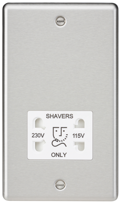 Knightsbridge CL89BCW Brushed Chrome Dual Voltage Shaver Socket - White Insert Rounded Edge Shaver Socket Knightsbridge - Sparks Warehouse
