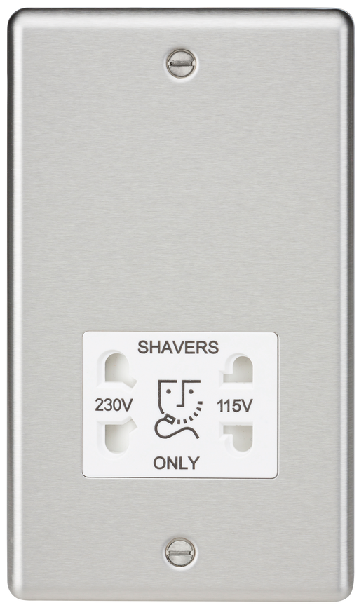 Knightsbridge CL89BCW Brushed Chrome Dual Voltage Shaver Socket - White Insert Rounded Edge Shaver Socket Knightsbridge - Sparks Warehouse