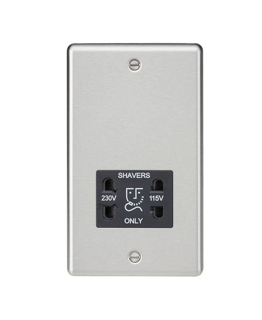 Knightsbridge CL89BC Brushed Chrome Dual Voltage Shaver Socket - Black Insert Rounded Edge Shaver Socket Knightsbridge - Sparks Warehouse