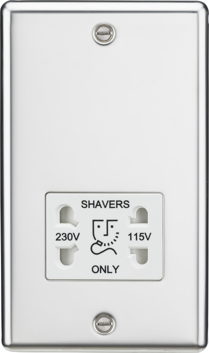 Knightsbridge CL89PCW Polished Chrome Dual Voltage Shaver Socket - White Insert Rounded Edge Shaver Socket Knightsbridge - Sparks Warehouse