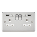Knightsbridge CL9224BCW 13A 2G DP Switched Socket With White Inserts - USB Rounded Edge Brushed Chrome - Grey insert Double Pole Socket Knightsbridge - Sparks Warehouse