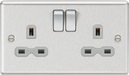 Knightsbridge CL9BCG 13A 2G DP Switched Socket Grey Insert - Rounded Edge Brushed Chrome Double Pole Socket Knightsbridge - Sparks Warehouse