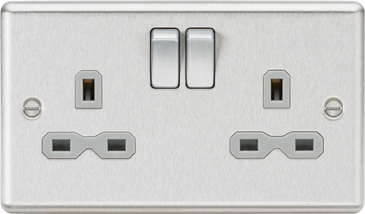 Knightsbridge CL9BCG 13A 2G DP Switched Socket Grey Insert - Rounded Edge Brushed Chrome Double Pole Socket Knightsbridge - Sparks Warehouse