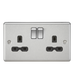 Knightsbridge CL9BC 13A 2G DP Switched Socket Rounded Edge Brushed Chrome - Black inserts Double Pole Socket Knightsbridge - Sparks Warehouse