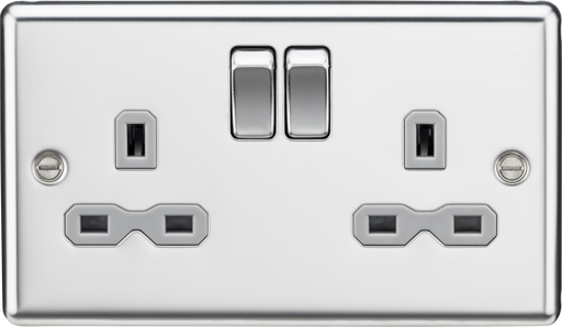 Knightsbridge CL9PCG 13A 2G DP Switched Socket Grey Insert - Rounded Edge Polished Chrome Double Pole Socket Knightsbridge - Sparks Warehouse