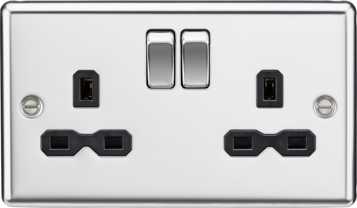 Knightsbridge CL9PC 13A 2G DP Switched Socket Rounded Edge Polished Chrome - Black inserts Double Pole Socket Knightsbridge - Sparks Warehouse