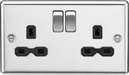 Knightsbridge CL9PC 13A 2G DP Switched Socket Rounded Edge Polished Chrome - Black inserts Double Pole Socket Knightsbridge - Sparks Warehouse