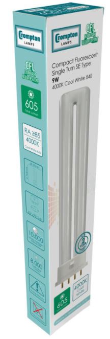 Crompton CLSE9SCW - 9W CFL Single Turn SE Type Dimmable 4000K 2G7 4-Pin CFL Single Turn S Type Crompton - Sparks Warehouse