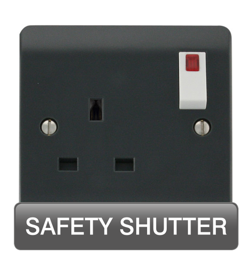 Scolmore CMA1835AG Mode Part M Sockets - 13a Uk Safety Shutter 250v 1g 13a Dp Sw Skt Neon Ag  Scolmore - Sparks Warehouse