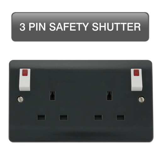 Scolmore CMA1840AG Mode Part M Sockets - 13a Uk Safety Shutter 250v 2g 13a Dp Ob Sw Skt Neon Te Ag  Scolmore - Sparks Warehouse