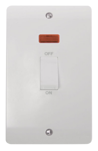 Scolmore CMA503 - 45A 2 Gang DP Switch With White Rockers + Neon MODE Accessories Scolmore - Sparks Warehouse