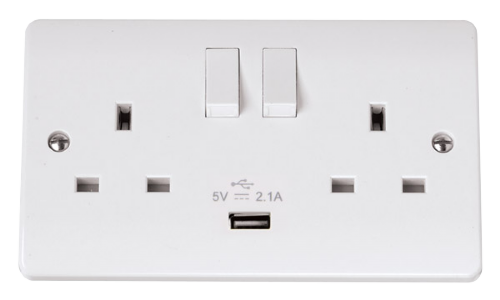 Scolmore CMA770 - 13A 2 Gang Switched Socket With 2.1A USB Outlet (Twin Earth) MODE Accessories Scolmore - Sparks Warehouse