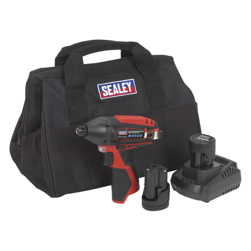 Sealey - CP1203KIT Impact Driver Kit 1/4" Hex Drive 12V Li-ion - 2 Batteries Electric Power Tools Sealey - Sparks Warehouse