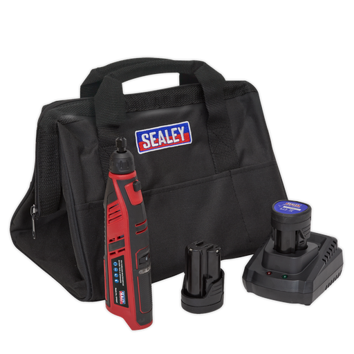 Sealey - CP1207KIT Cordless Rotary Tool & Engraver Kit 49pc 12V Electric Power Tools Sealey - Sparks Warehouse