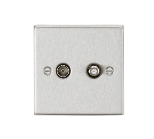 Knightsbridge CS014BC TV & SAT TV Outlet (isolated) - Square Edge Brushed Chrome TV Outlets Knightsbridge - Sparks Warehouse
