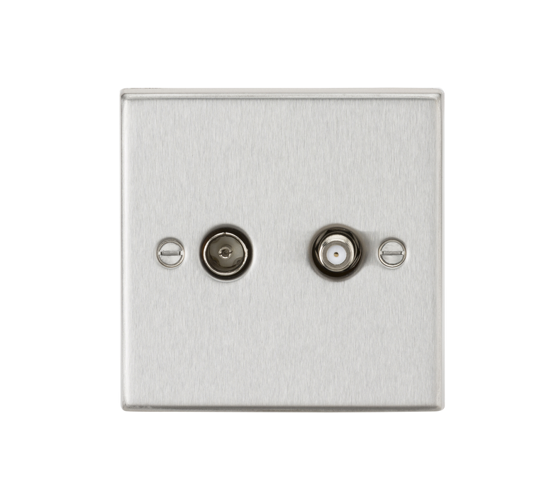 Knightsbridge CS014BC TV & SAT TV Outlet (isolated) - Square Edge Brushed Chrome TV Outlets Knightsbridge - Sparks Warehouse