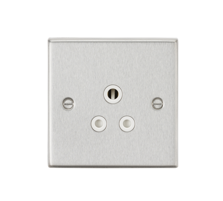 Knightsbridge CS5ABCW 5A Unswitched Socket - Square Edge Brushed Chrome Finish with White Insert Round Pin Socket Knightsbridge - Sparks Warehouse