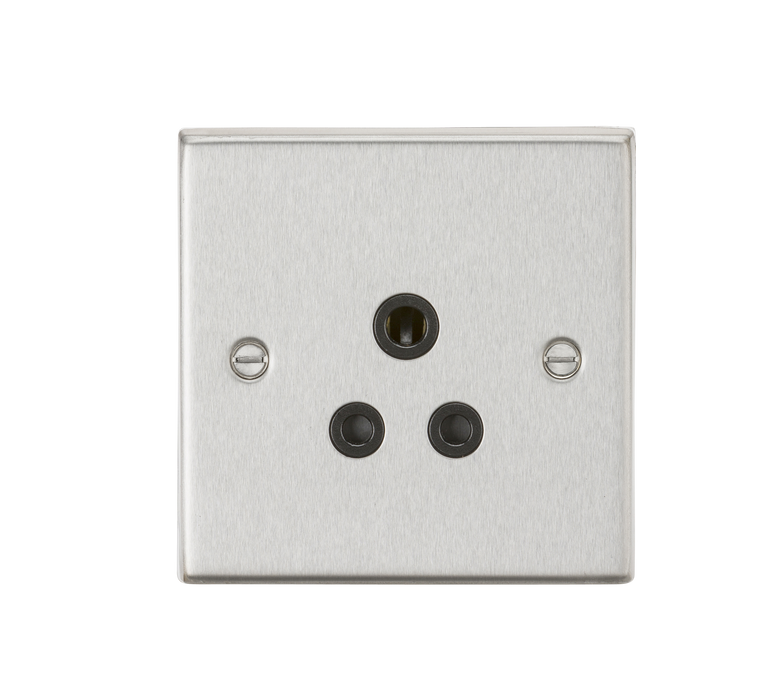 Knightsbridge CS5ABC 5A Unswitched Socket - Square Edge Brushed Chrome Finish with Black Insert Round Pin Socket Knightsbridge - Sparks Warehouse