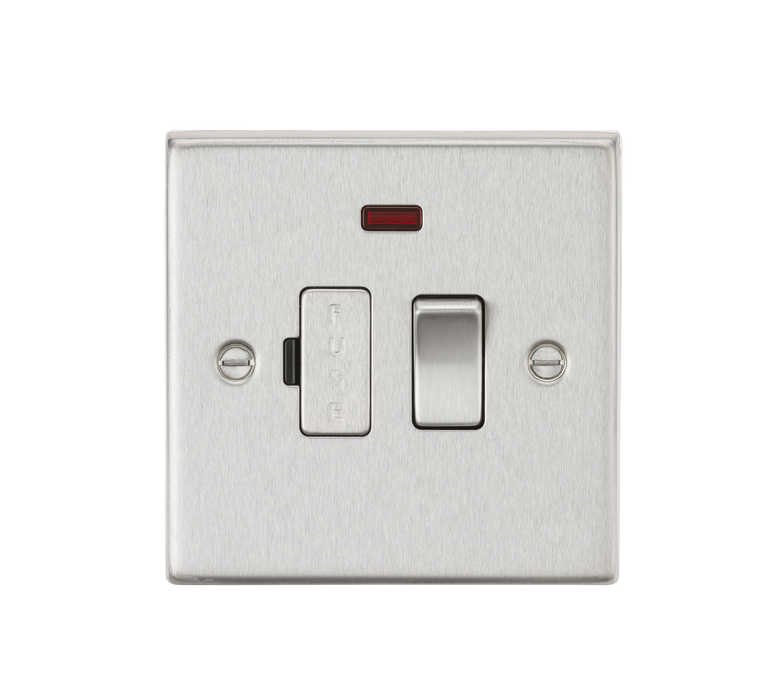 Knightsbridge CS63NBC 13A Switched Fused Spur Unit with Neon - Square Edge Brushed Chrome Fuse Unit Knightsbridge - Sparks Warehouse