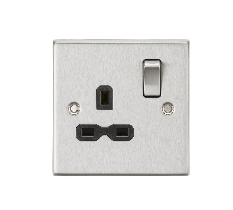 Knightsbridge CS7BC 13A 1G DP Switched Socket with Black Insert - Square Edge Brushed Chrome Double Pole Socket Knightsbridge - Sparks Warehouse
