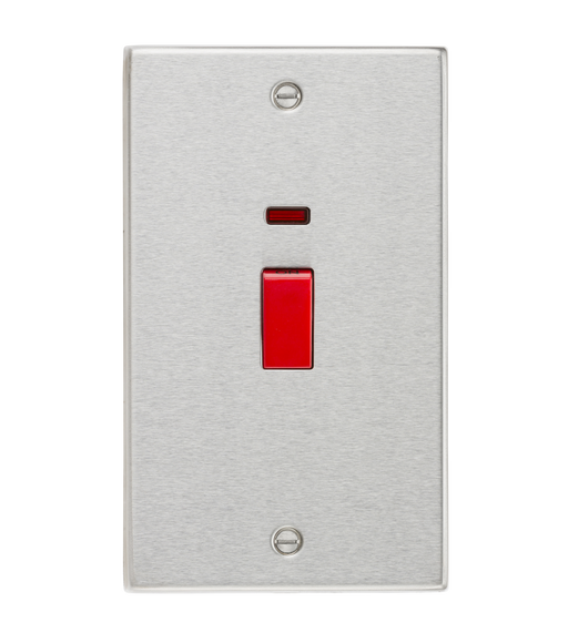 Knightsbridge CS82NBC 45A DP Switch with Neon (double size) - Square Edge Brushed Chrome Double Pole Switch Knightsbridge - Sparks Warehouse