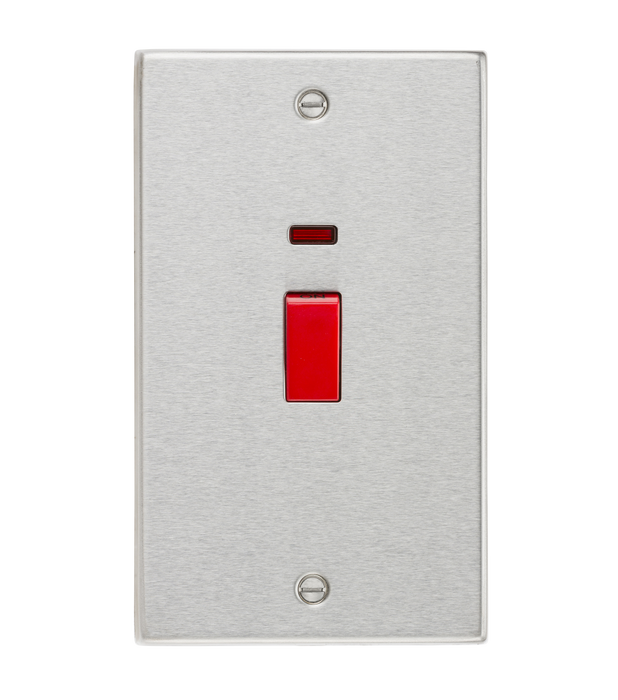 Knightsbridge CS82NBC 45A DP Switch with Neon (double size) - Square Edge Brushed Chrome Double Pole Switch Knightsbridge - Sparks Warehouse