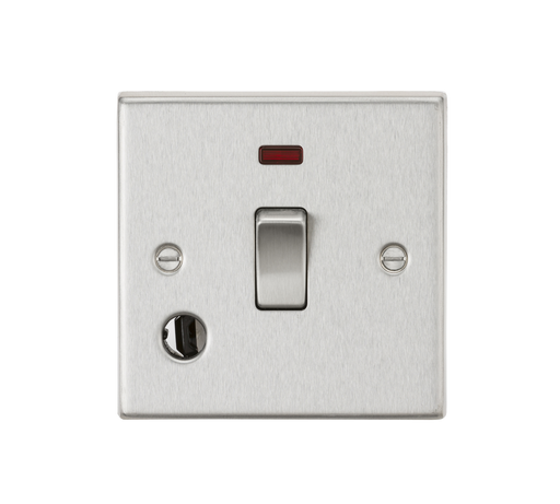 Knightsbridge CS834FBC 20A 1G DP Switch with Neon & Flex Outlet - Square Edge Brushed Chrome Double Pole Switch Knightsbridge - Sparks Warehouse