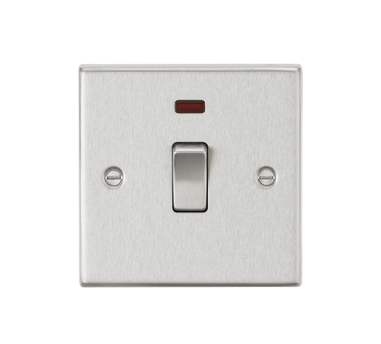 Knightsbridge CS834NBC 20A 1G DP Switch with Neon - Square Edge Brushed Chrome Double Pole Switch Knightsbridge - Sparks Warehouse