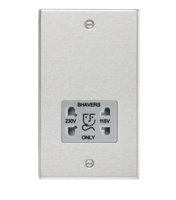 Knightsbridge CS89BCG 115/230V Dual Voltage Shaver Socket with Grey Insert - Square Edge Brushed Chrome Shaver Socket Knightsbridge - Sparks Warehouse