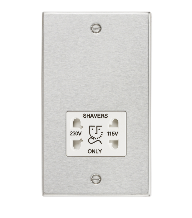 Knightsbridge CS89BCW 115/230V Dual Voltage Shaver Socket with White Insert - Square Edge Brushed Chrome Socket - With USB Knightsbridge - Sparks Warehouse