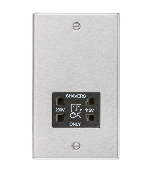 Knightsbridge CS89BC 115/230V Dual Voltage Shaver Socket with Black Insert - Square Edge Brushed Chrome Shaver Socket Knightsbridge - Sparks Warehouse