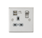 Knightsbridge CS91BCG 13A 1G Switched Socket Dual USB Charger (2.1A) with Grey Insert - Square Edge Brushed Chrome Socket - With USB Knightsbridge - Sparks Warehouse