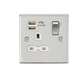 Knightsbridge CS91BCW 13A 1G Switched Socket Dual USB Charger (2.1A) with White Insert - Square Edge Brushed Chrome Double Pole Socket Knightsbridge - Sparks Warehouse