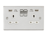 Knightsbridge CS9224BCW 13A 2G Switched Socket Dual USB Charger (2.4A) with White Insert - Square Edge Brushed Chrome Socket - With USB Knightsbridge - Sparks Warehouse