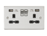 Knightsbridge CS9224BC 13A 2G Switched Socket Dual USB Charger (2.4A) with Black Insert - Square Edge Brushed Chrome Socket - With USB Knightsbridge - Sparks Warehouse