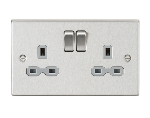 Knightsbridge CS9BCG 13A 2G DP Switched Socket with Grey Insert - Square Edge Brushed Chrome Double Pole Socket Knightsbridge - Sparks Warehouse